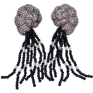 Signed Hutton Wilkinson HW Tassel Statement Clip Earrings Snail Shell Dangle VTG